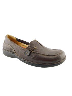 CLARKS Brown Leather Button Slip-on Flat Loafers 10